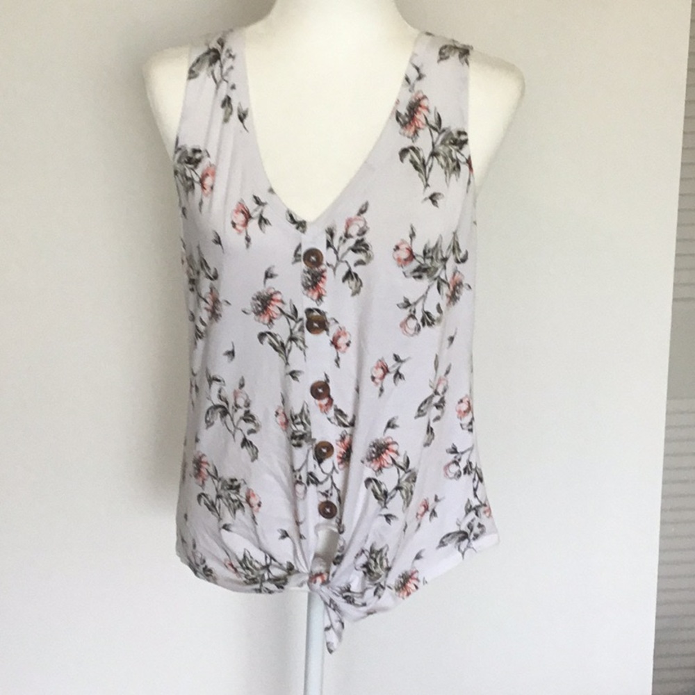 WHBM floral v neck knot front tank top